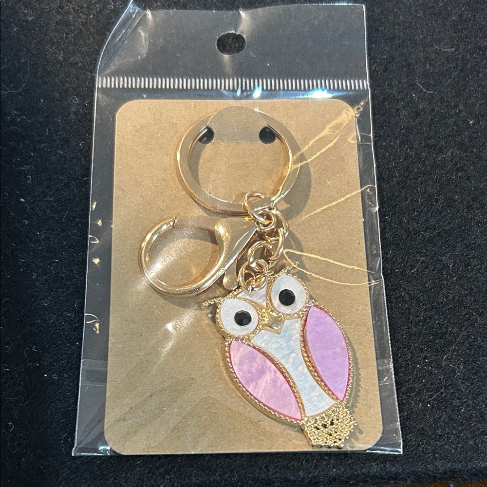Gold and Pink Owl Keychain